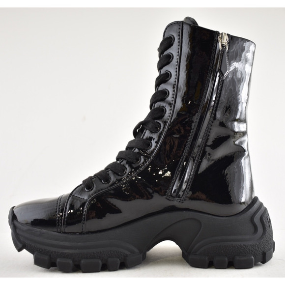 Miu Miu Naplak Tech Black Patent Leather Platform Lace Up Combat Moto Boot 36.5 - Picture 11 of 15
